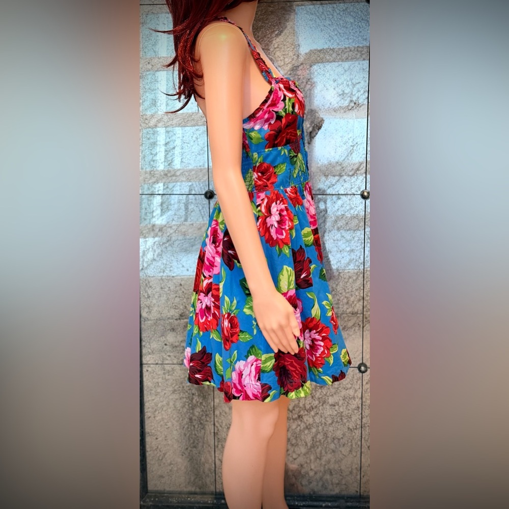 Abercrombie & Fitch Vibrant Blue Strapless Dress with Pink Floral - Picture 3 of 13